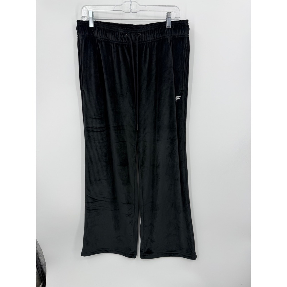 Fabletics Ribbed Velour Wide Leg Pants Women Large Black Drawstring Lounge
